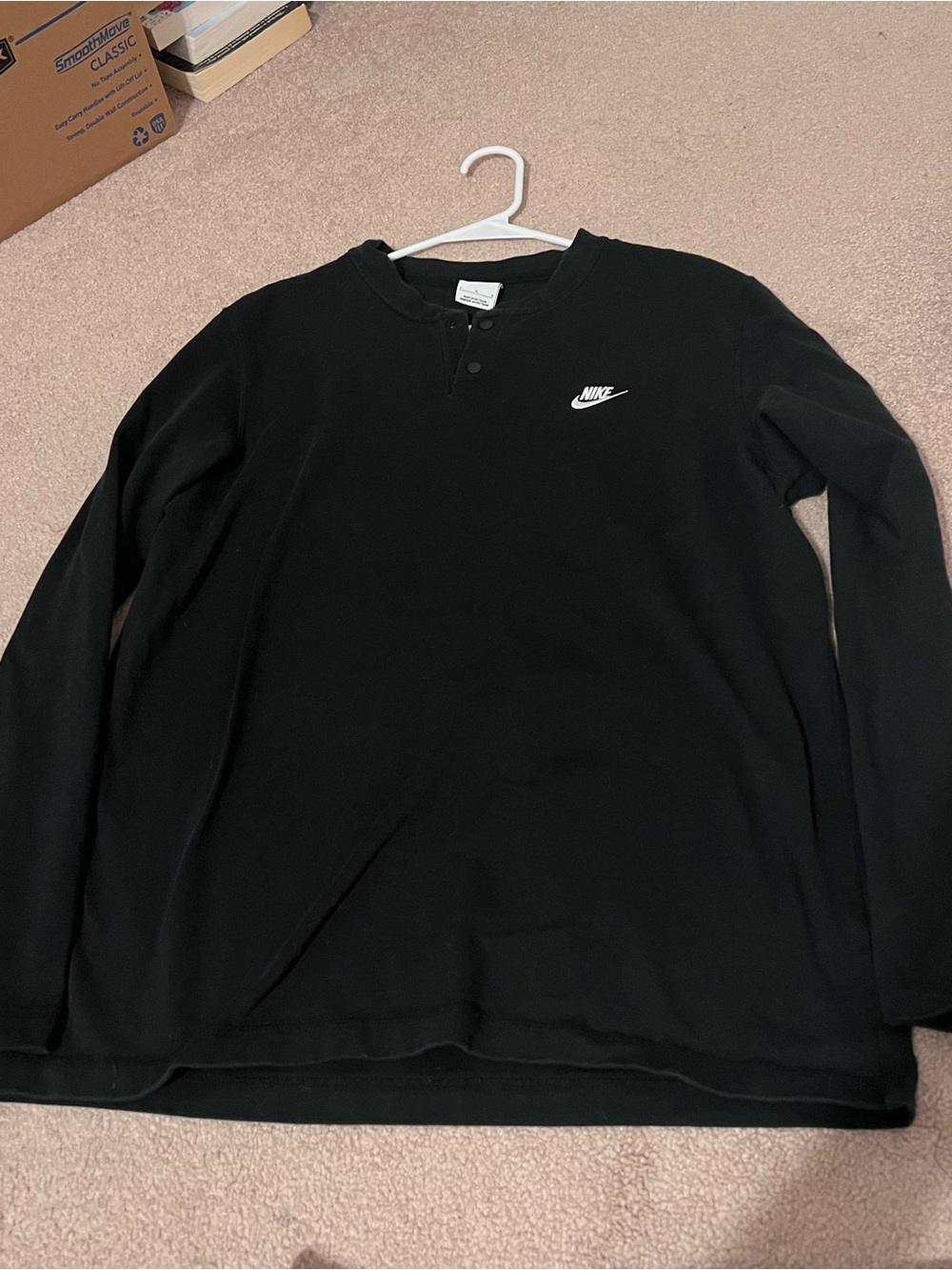 Nike Black Long-Sleeve Henley Sweatshirt with White Swoosh